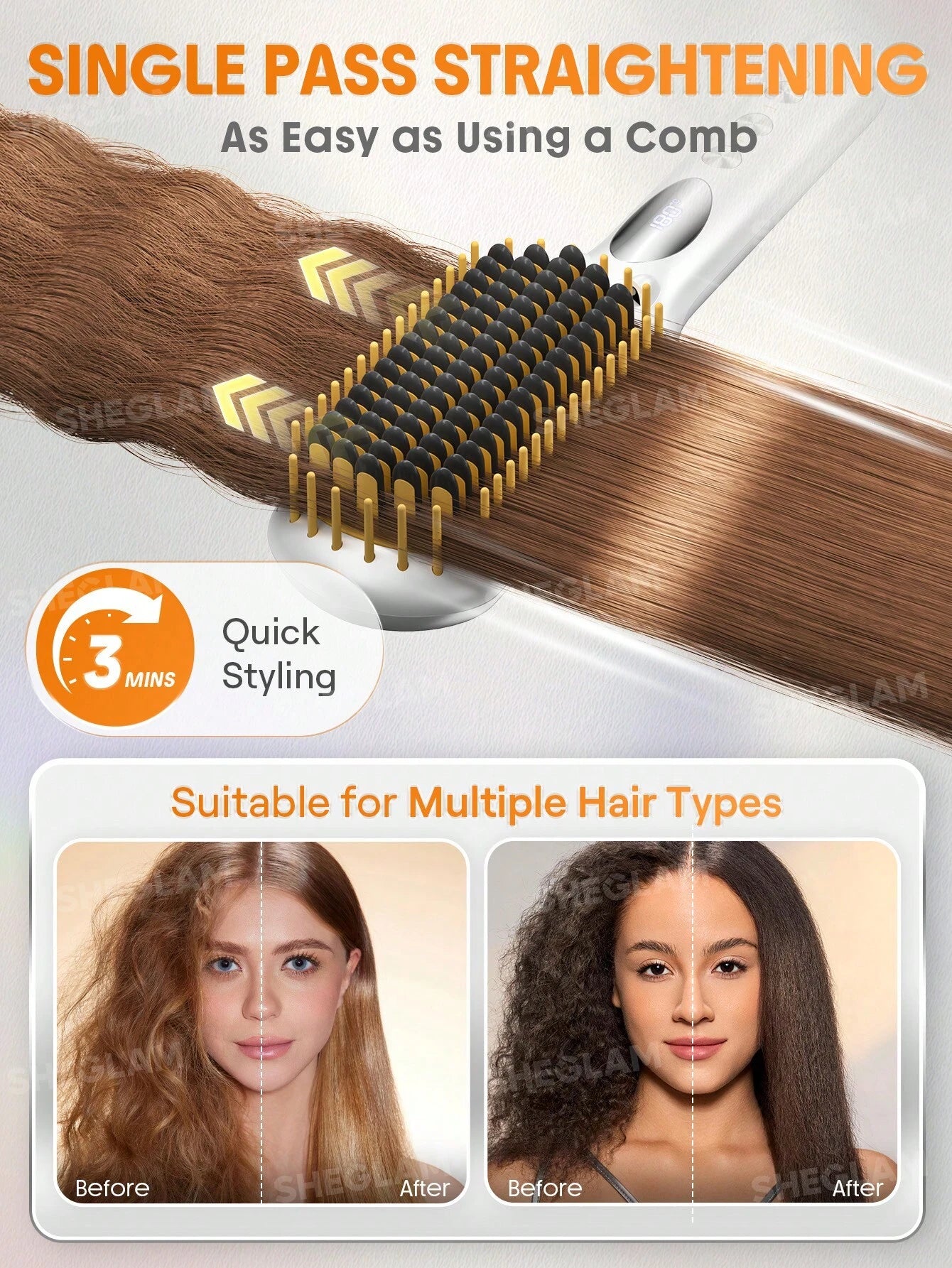 Sleek Chic Triple Grip Straightening Brush | SHEGLAM